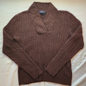 Chaps Angora Blend Cable-knit Sweater Dark Chocolate Brown Old Money Preppy